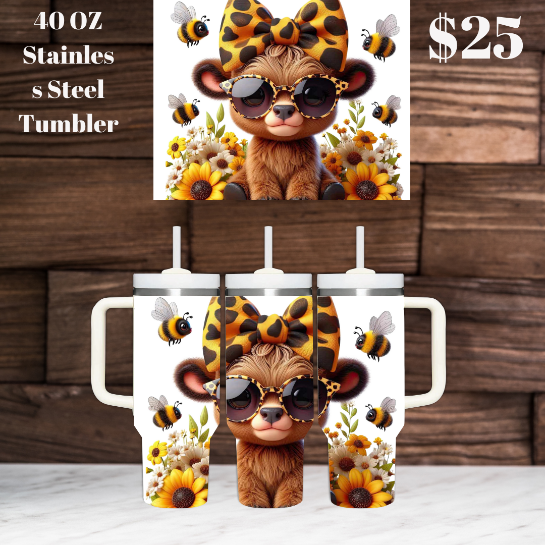40 oz Sunflower Bear Stainless Steel Tumbler