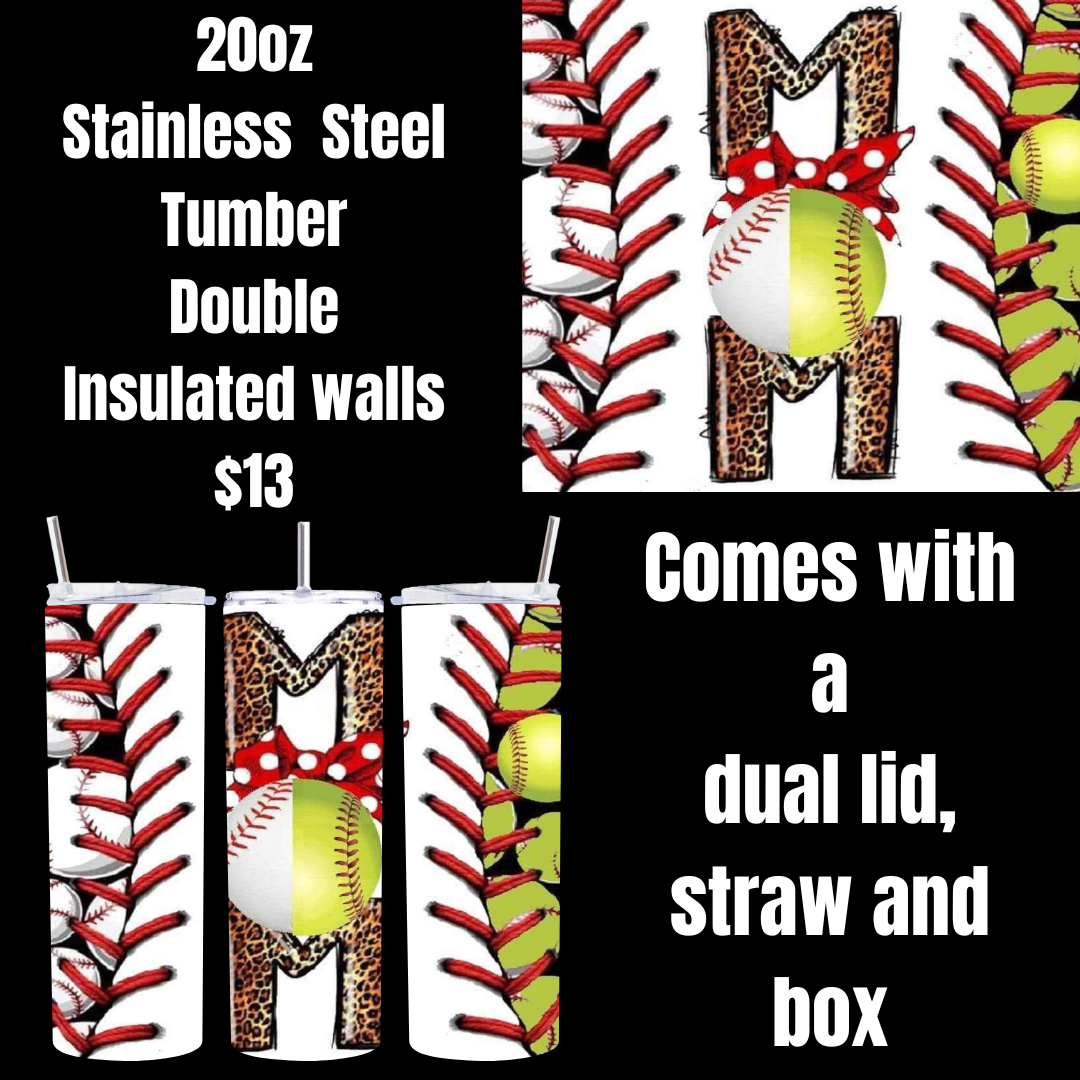 20 oz Baseball Mom Stainless Steel Tumblers