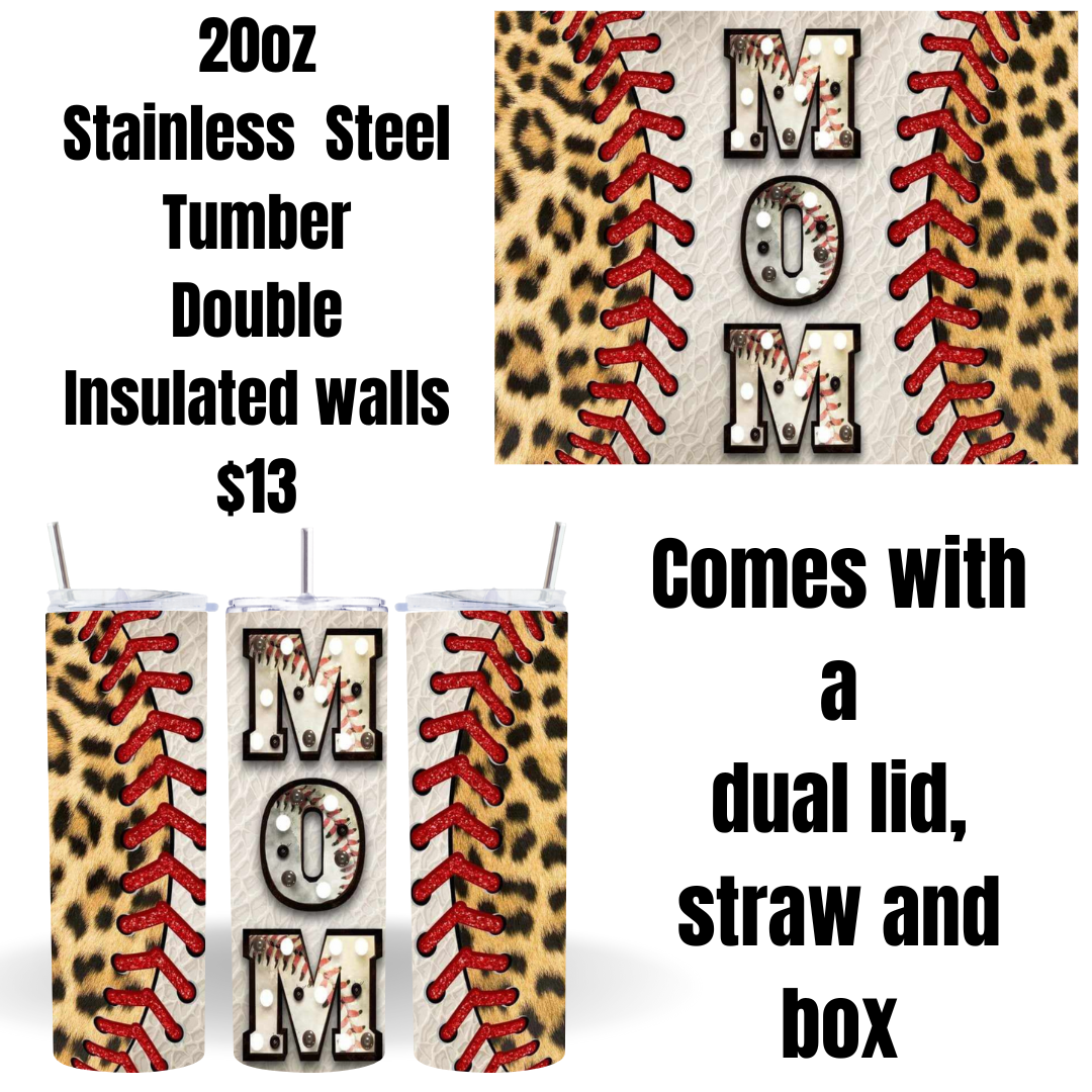 20 oz Baseball Mom Stainless Steel Tumblers