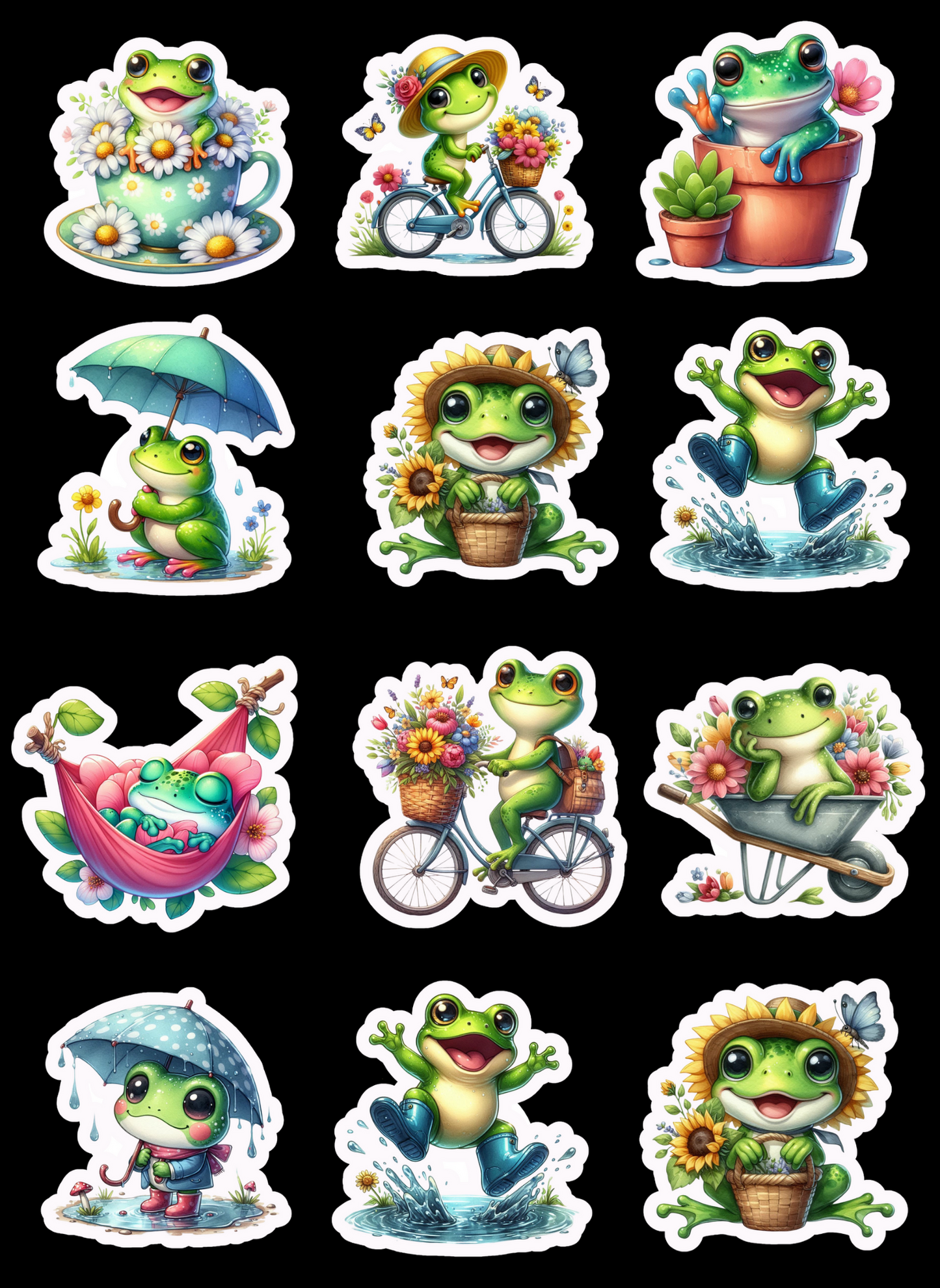🌼 Frogs & Flowers Sticker Set