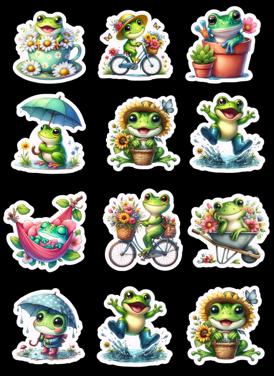 🌼 Frogs & Flowers Sticker Set