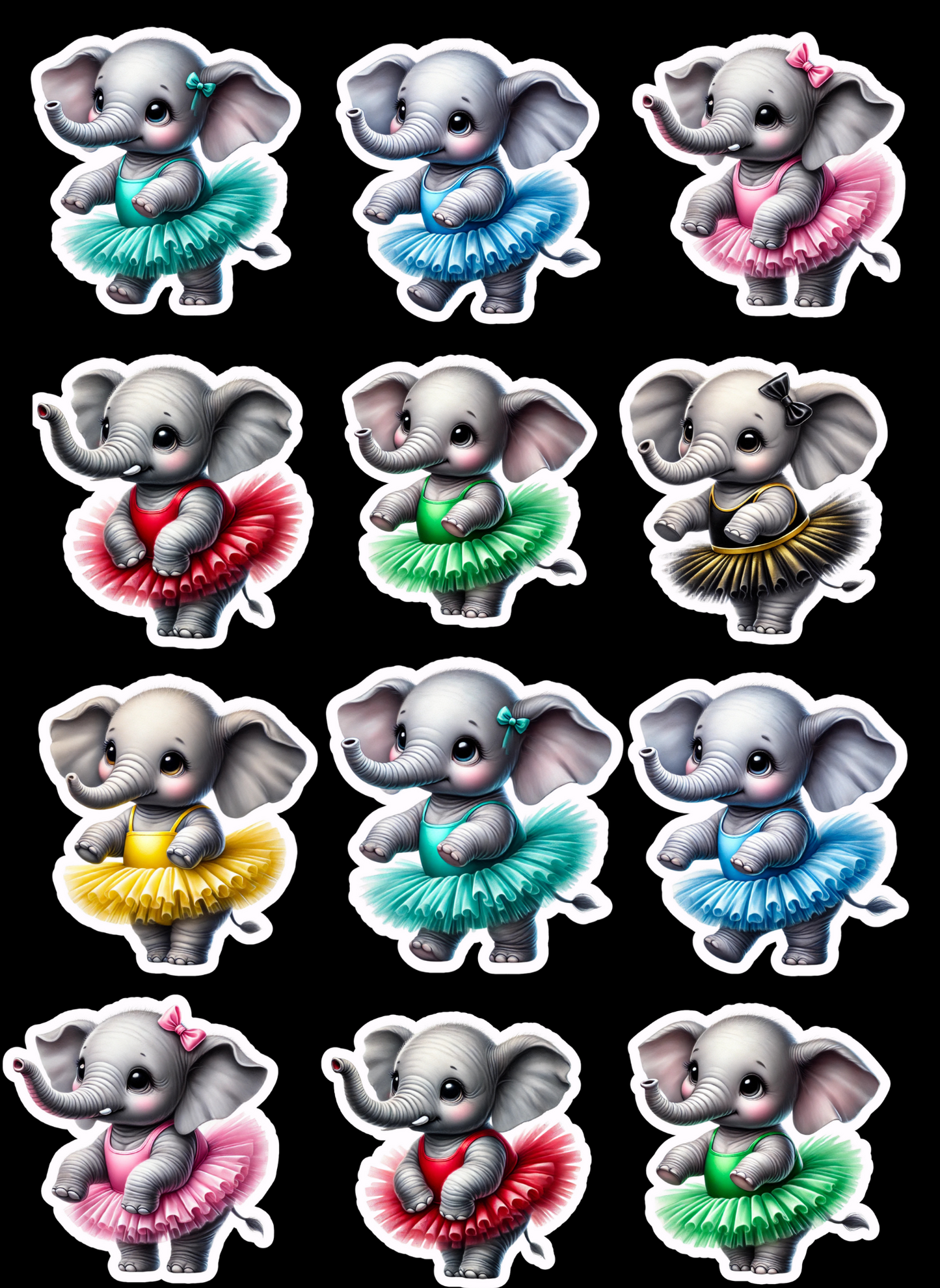 Tiny Tutu Elephants Sticker Sheet