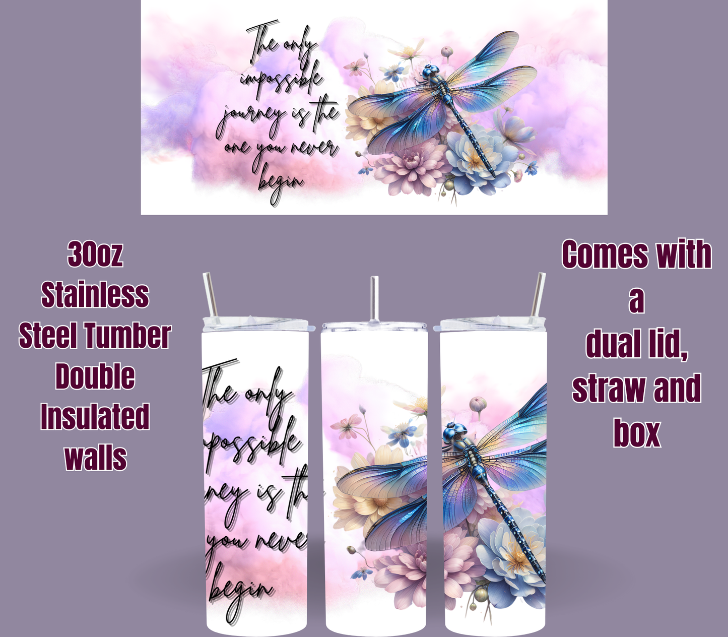 🌸 Journey in Bloom: Dragonfly Tumblers