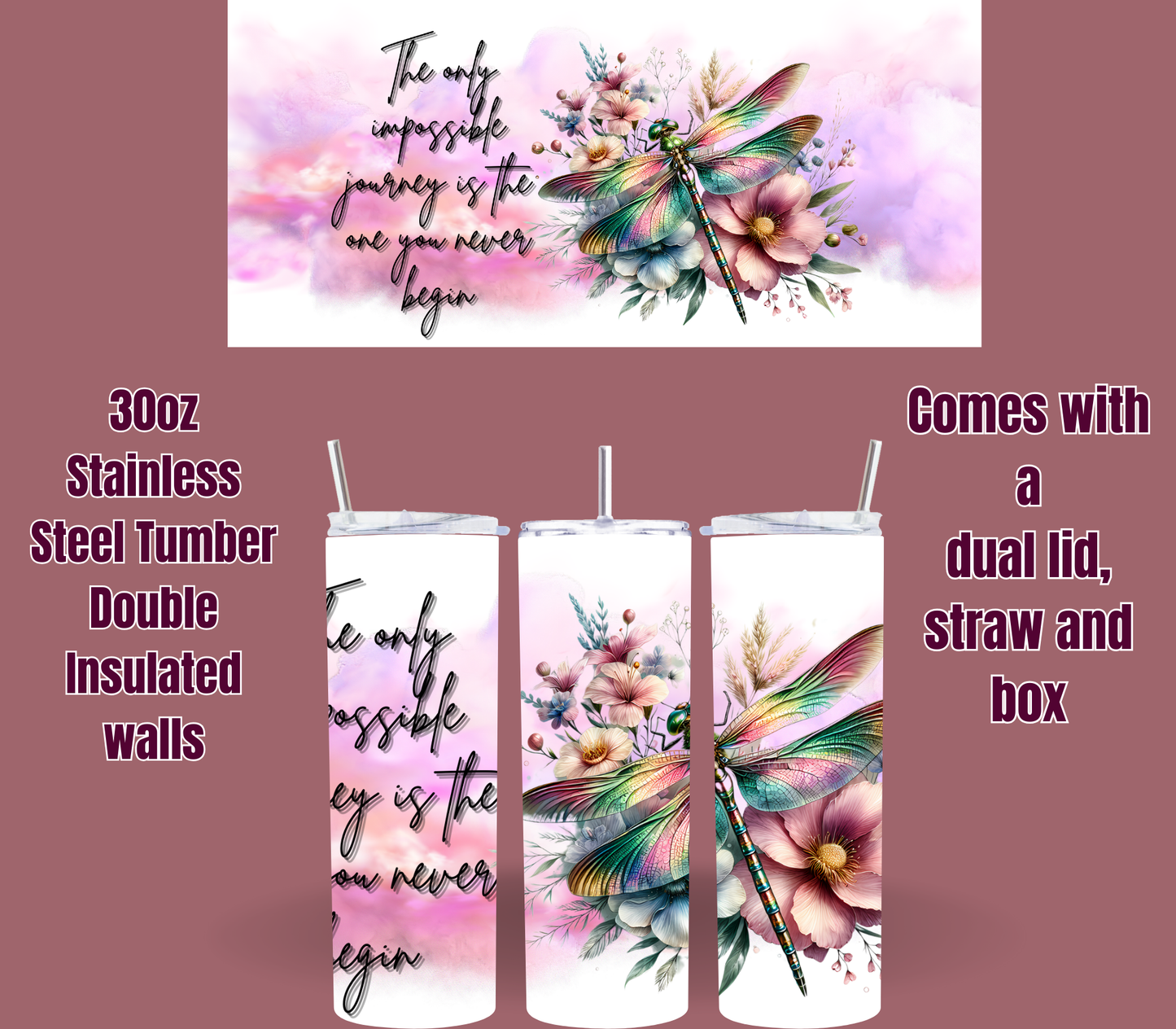 🌸 Journey in Bloom: Dragonfly Tumblers