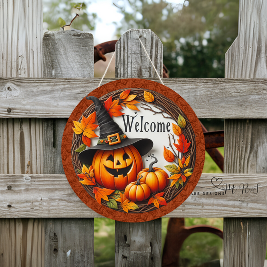 “Pumpkin Patch Welcome” Halloween Round Door Sign