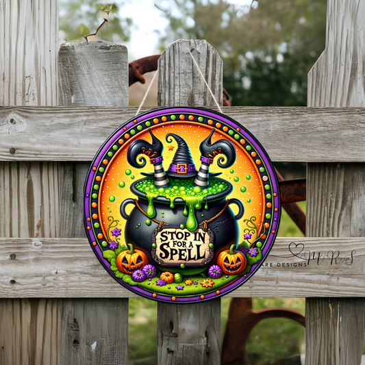 Stop In for a Spell” Halloween Round Door Sign