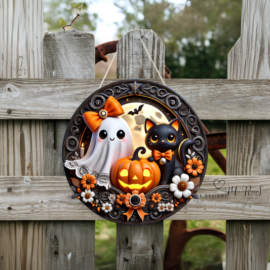 “Boo & Meow” Halloween Round Door Sign