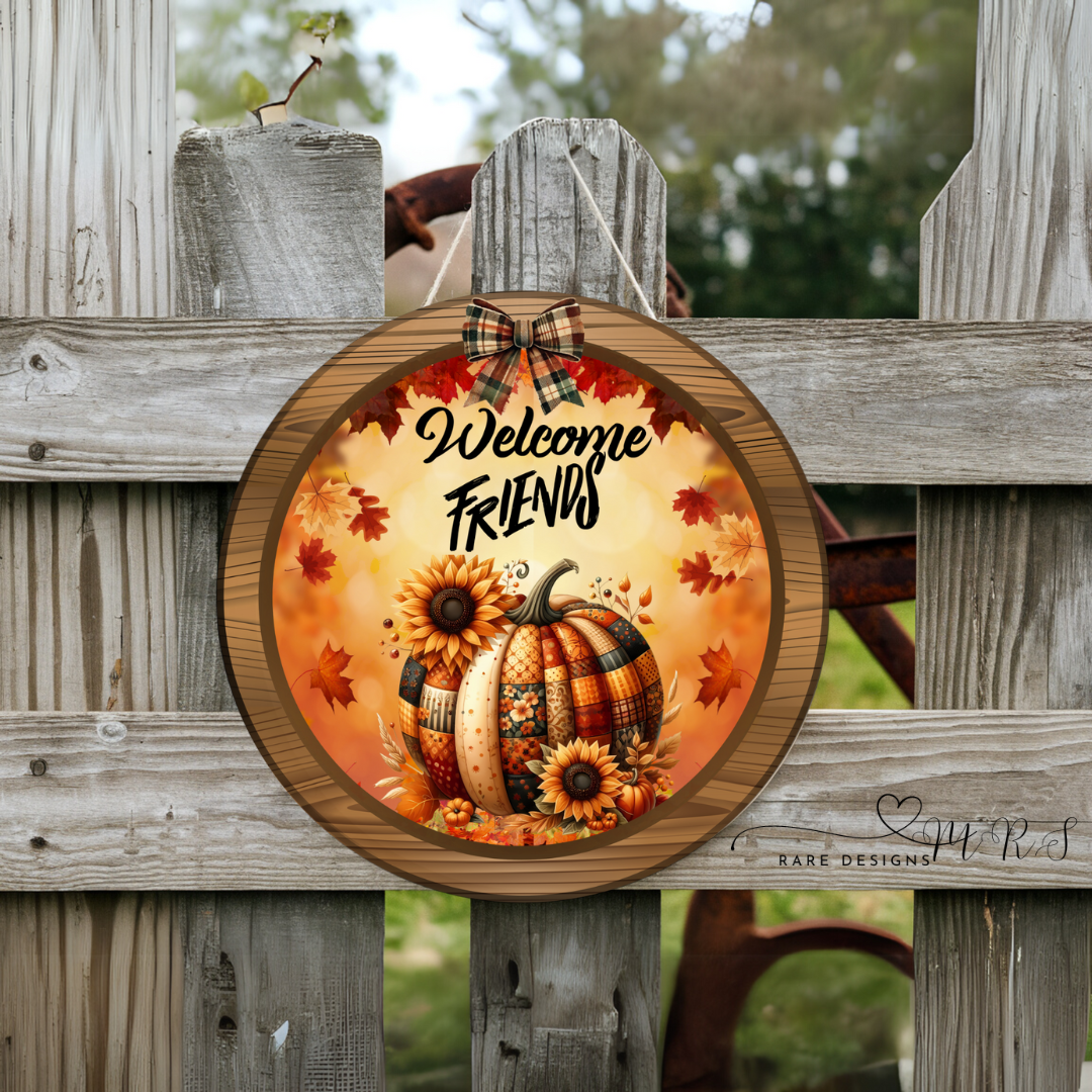 Welcome Friends Autumn Pumpkin Door Sign Collection