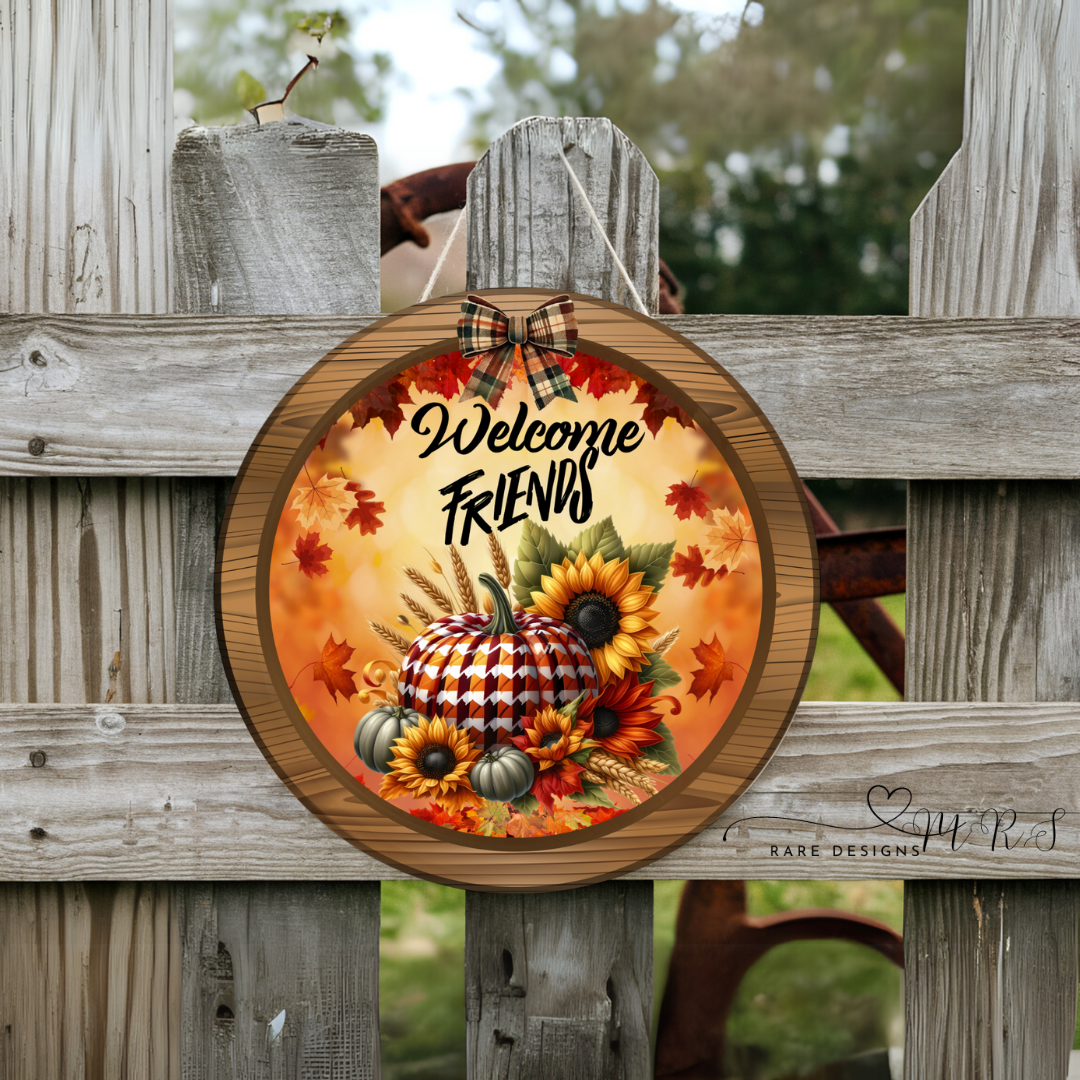 Welcome Friends Autumn Pumpkin Door Sign Collection