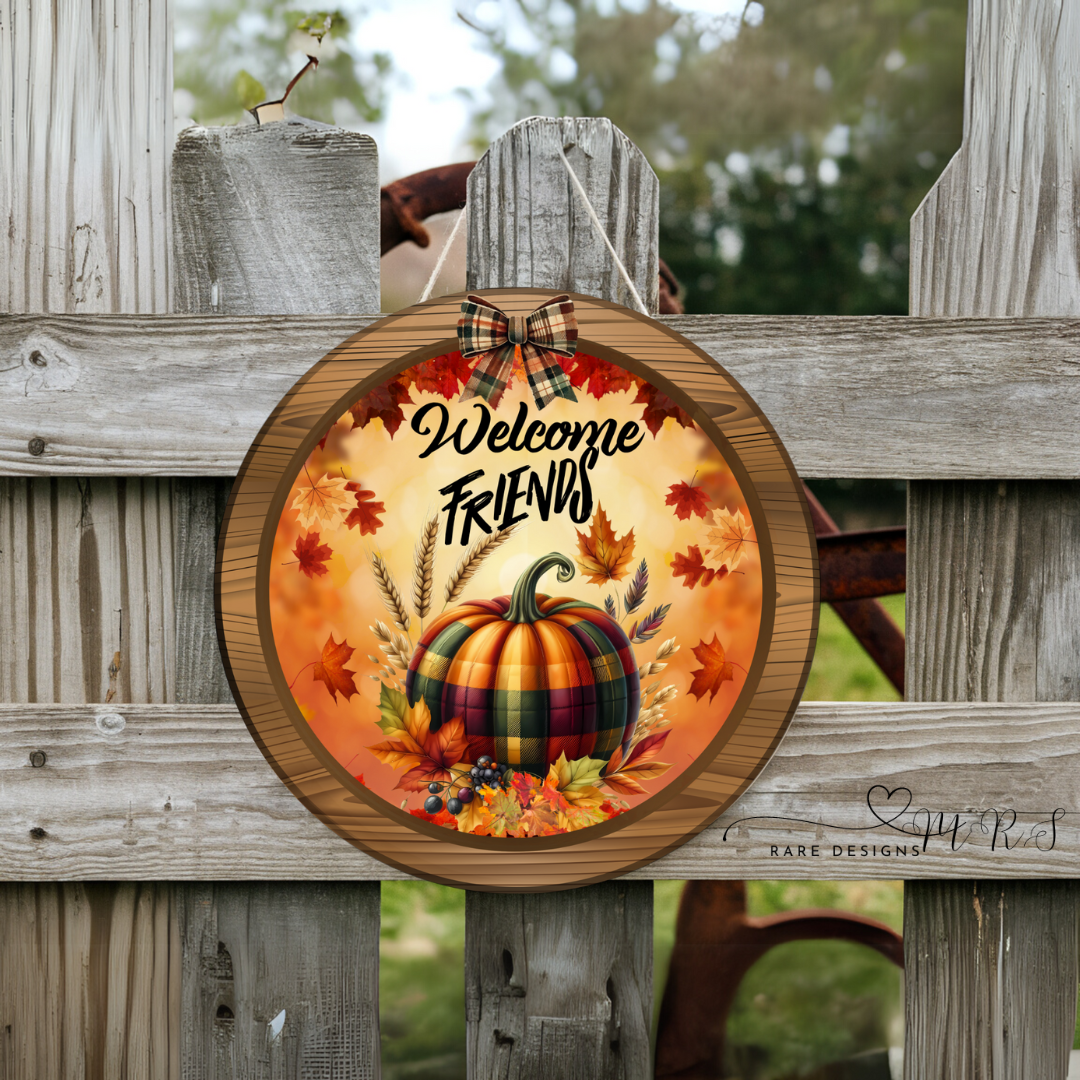 Welcome Friends Autumn Pumpkin Door Sign Collection