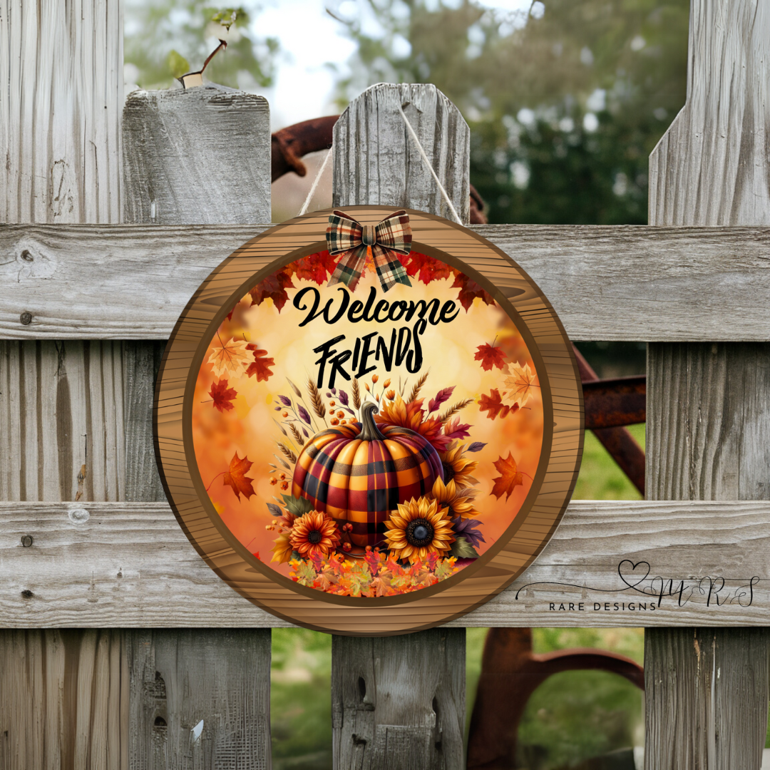 Welcome Friends Autumn Pumpkin Door Sign Collection
