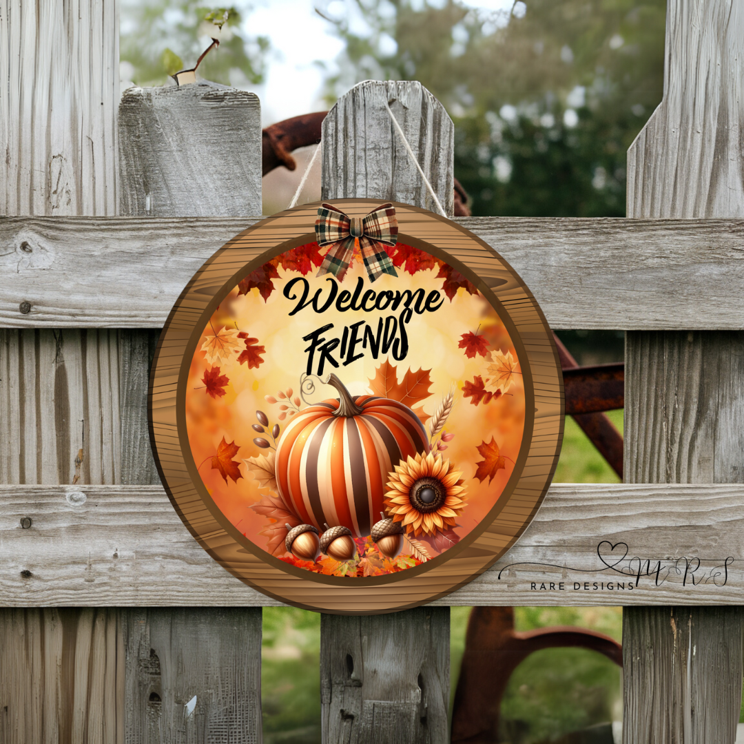Welcome Friends Autumn Pumpkin Door Sign Collection