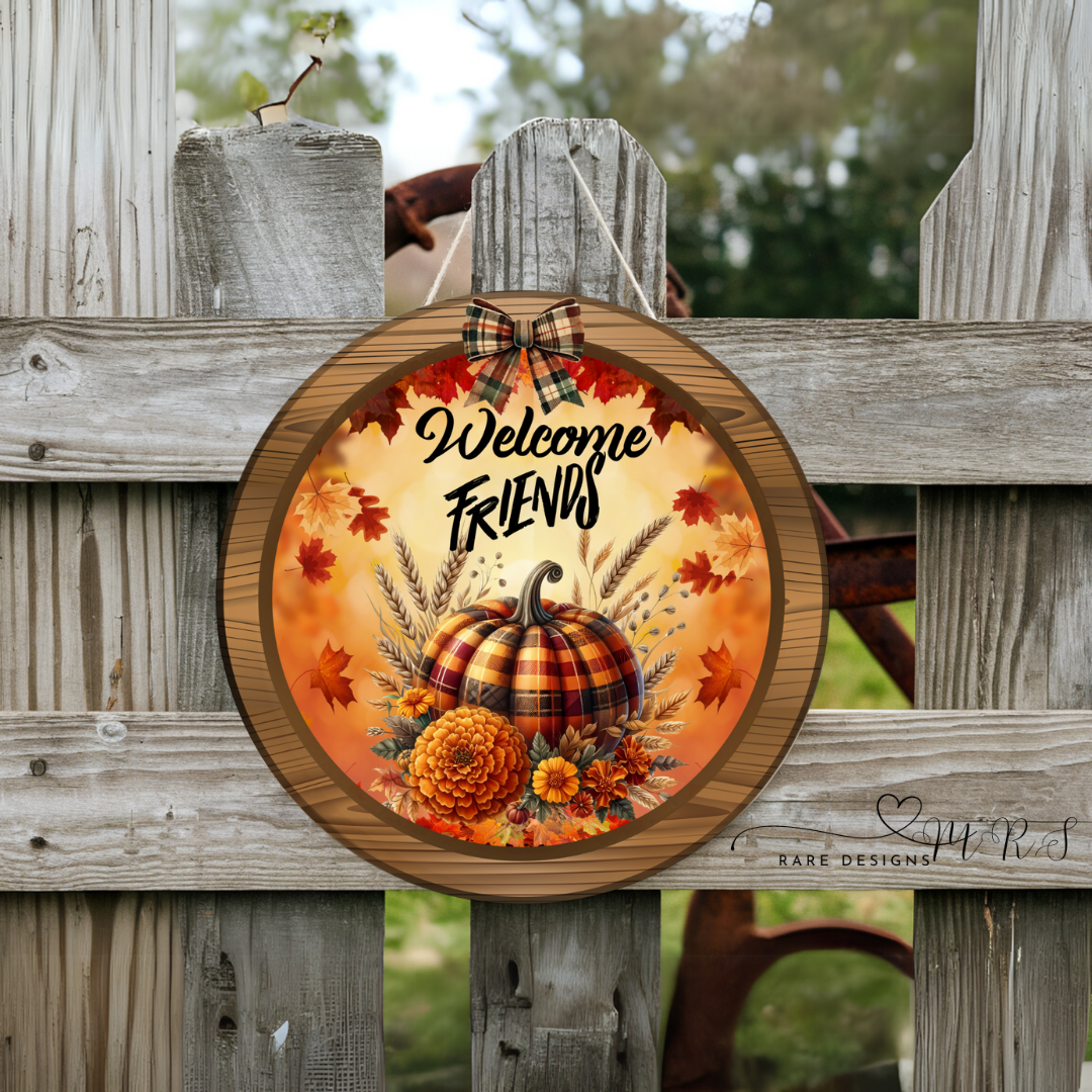 Welcome Friends Autumn Pumpkin Door Sign Collection