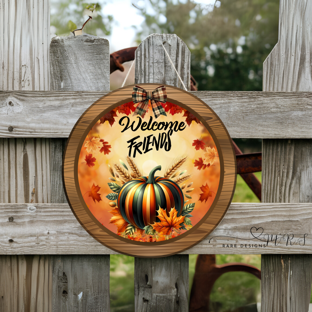 Welcome Friends Autumn Pumpkin Door Sign Collection
