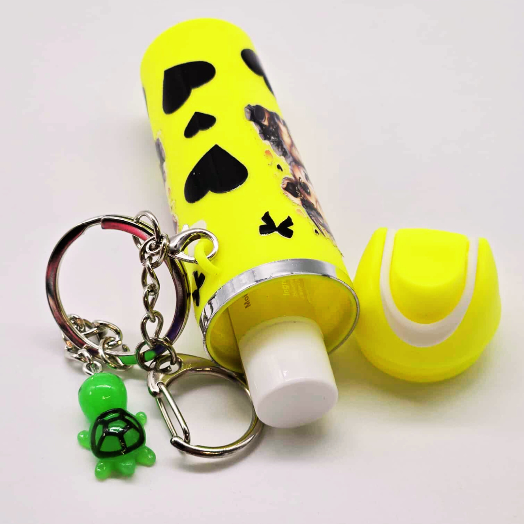 Yellow Highland Cow Mini Tumbler Keychain with Chapstick Holder & Turtle Charm