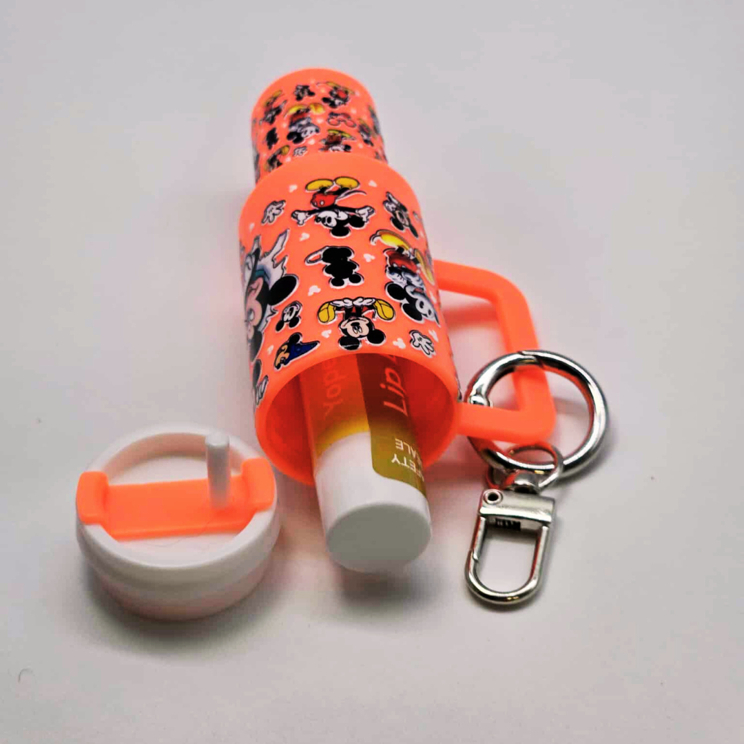 Orange Character Mini Tumbler Keychain with Chapstick Holder