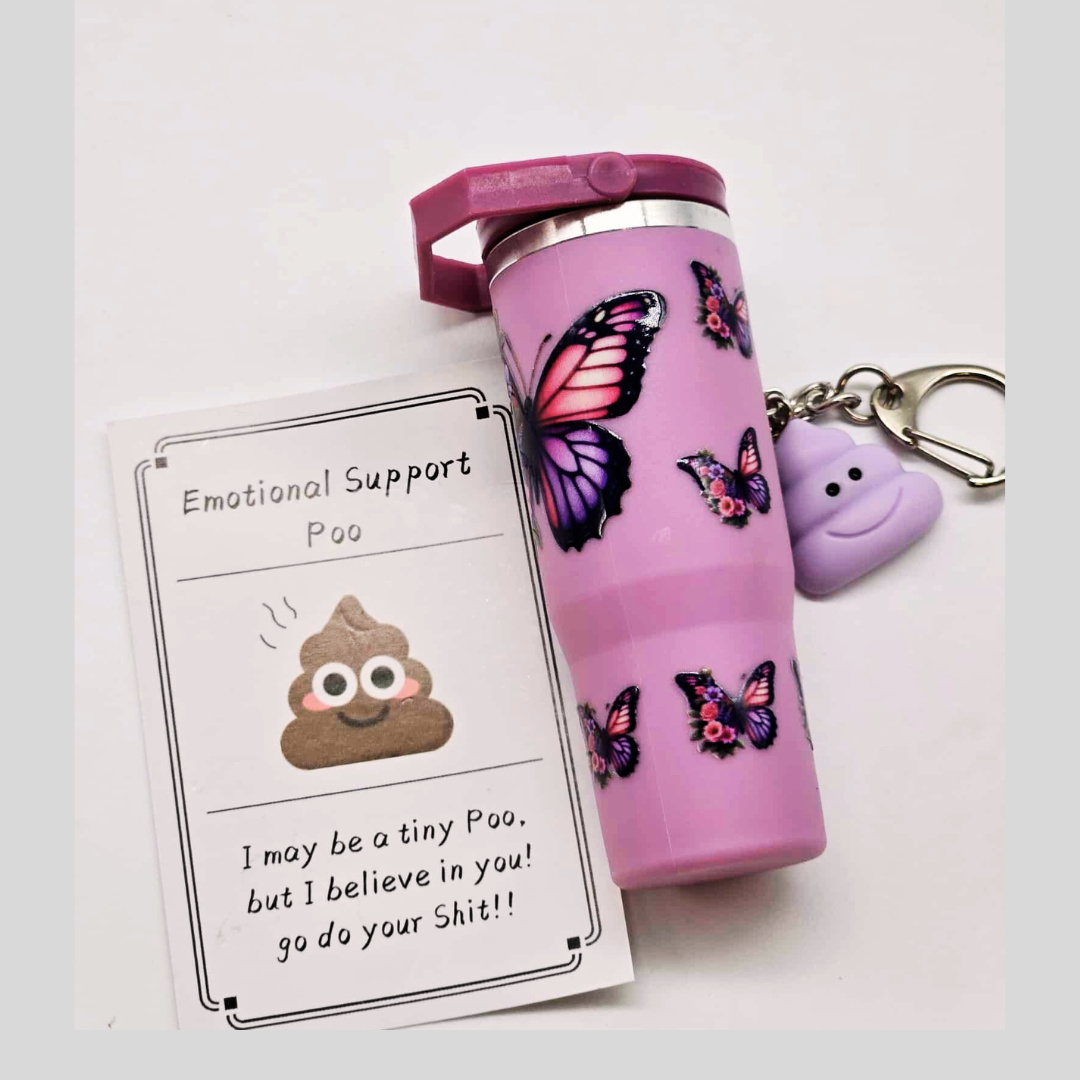 Purple Butterfly Mini Tumbler Keychain with Chapstick Holder & Emotional Support Charm
