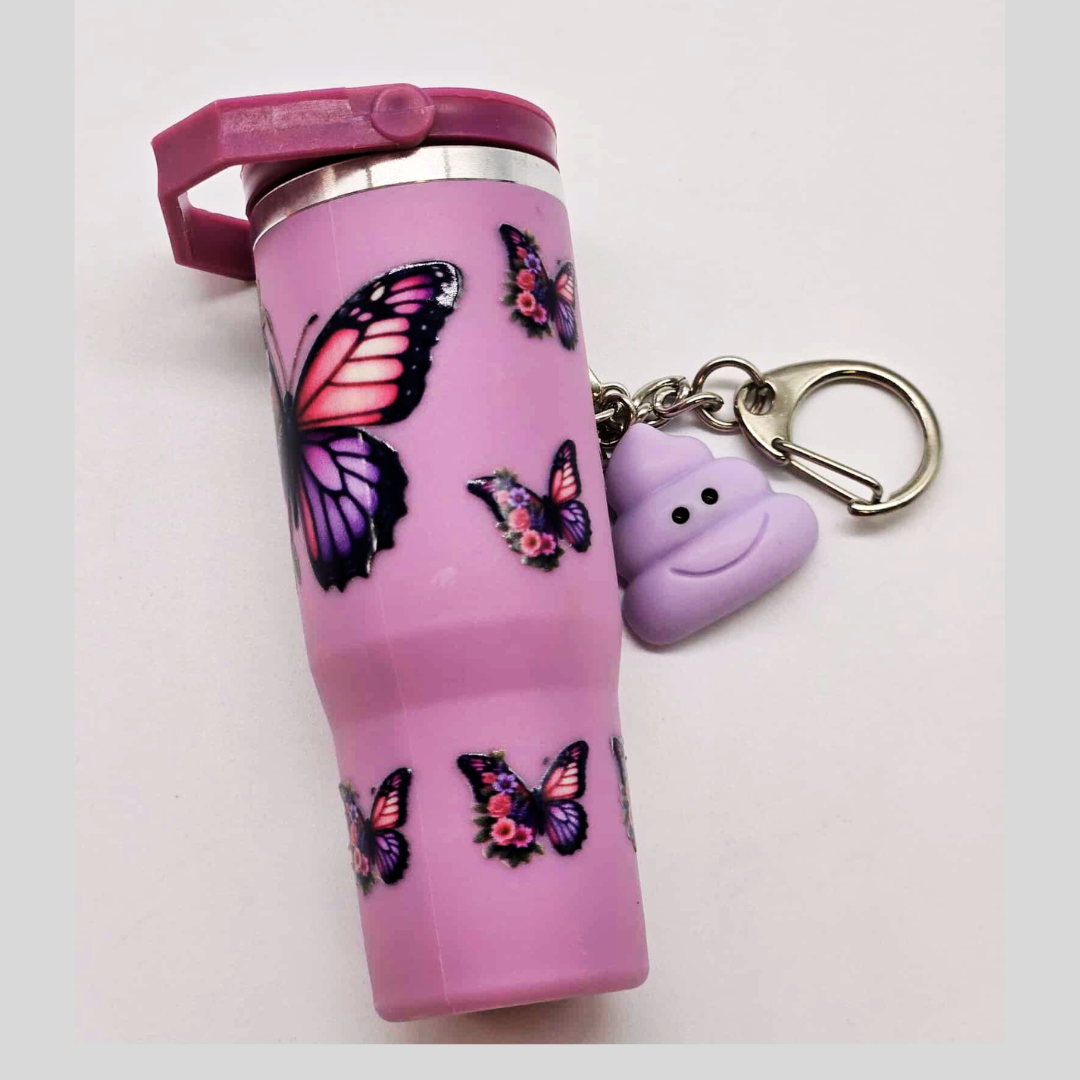 Purple Butterfly Mini Tumbler Keychain with Chapstick Holder & Emotional Support Charm