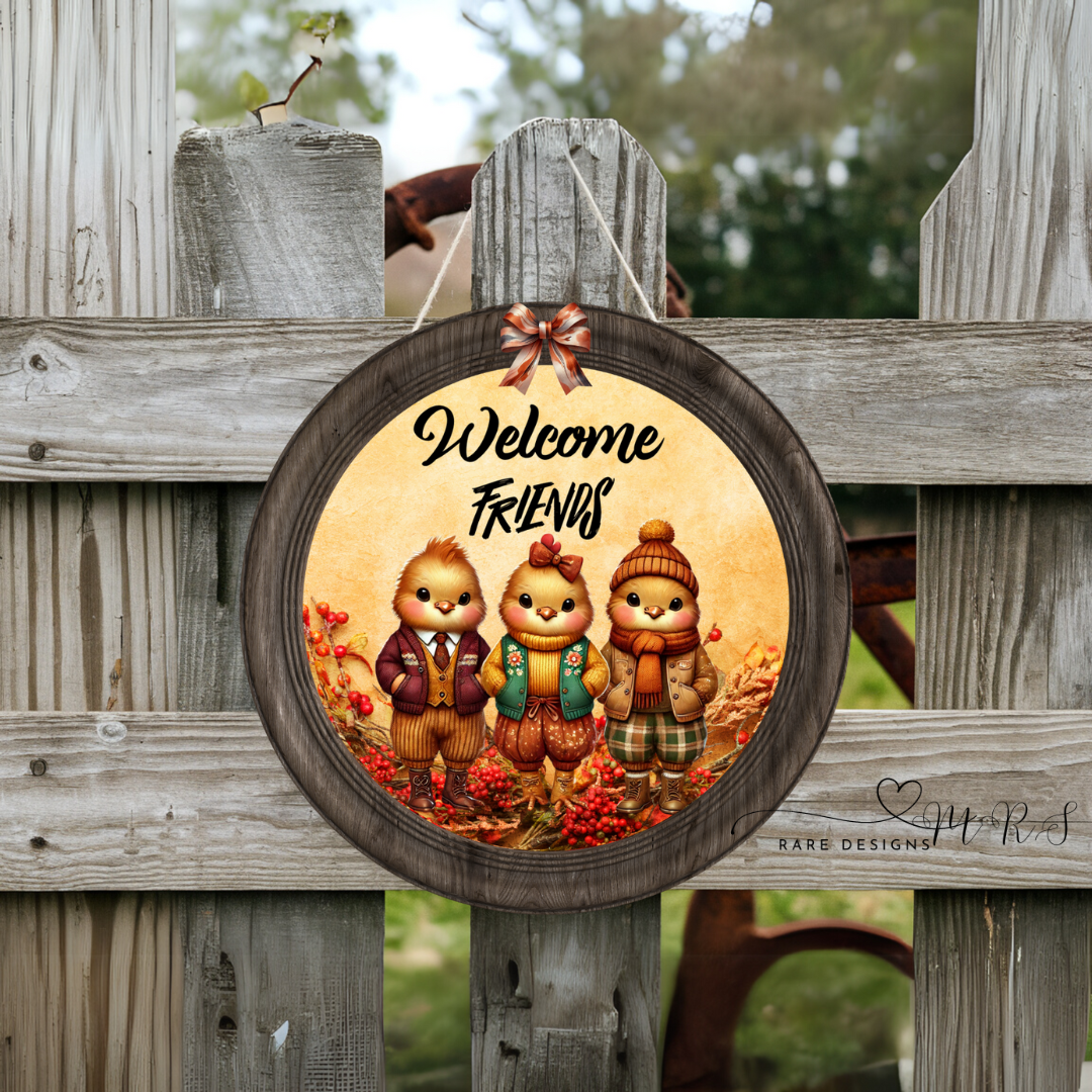 Autumn Friends Chicken Welcome Door Sign Collection