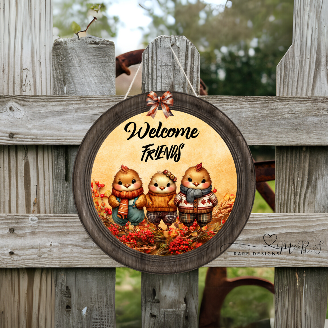 Autumn Friends Chicken Welcome Door Sign Collection