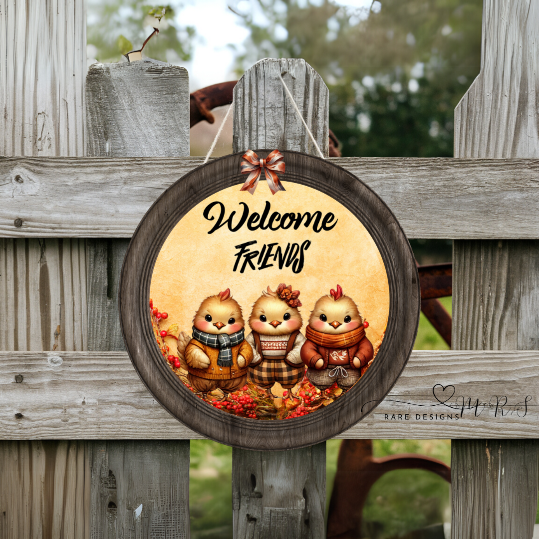 Autumn Friends Chicken Welcome Door Sign Collection