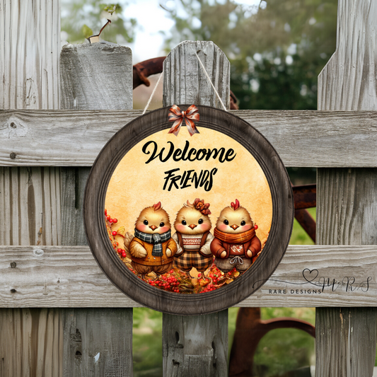 Autumn Friends Chicken Welcome Door Sign Collection
