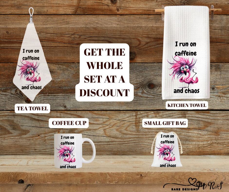 Caffeine & Chaos Flamingo Kitchen Set