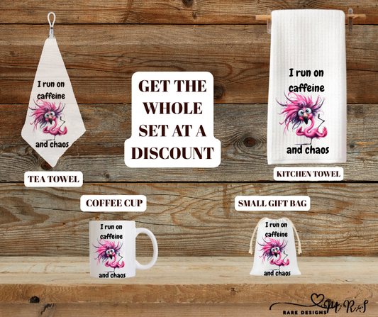 Caffeine & Chaos Flamingo Kitchen Set