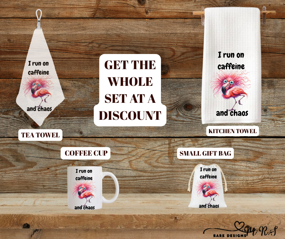 Caffeine & Chaos Flamingo Kitchen Set