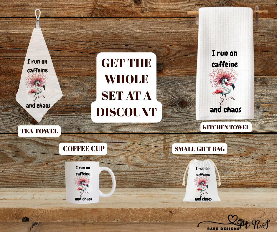 Caffeine & Chaos Flamingo Kitchen Set