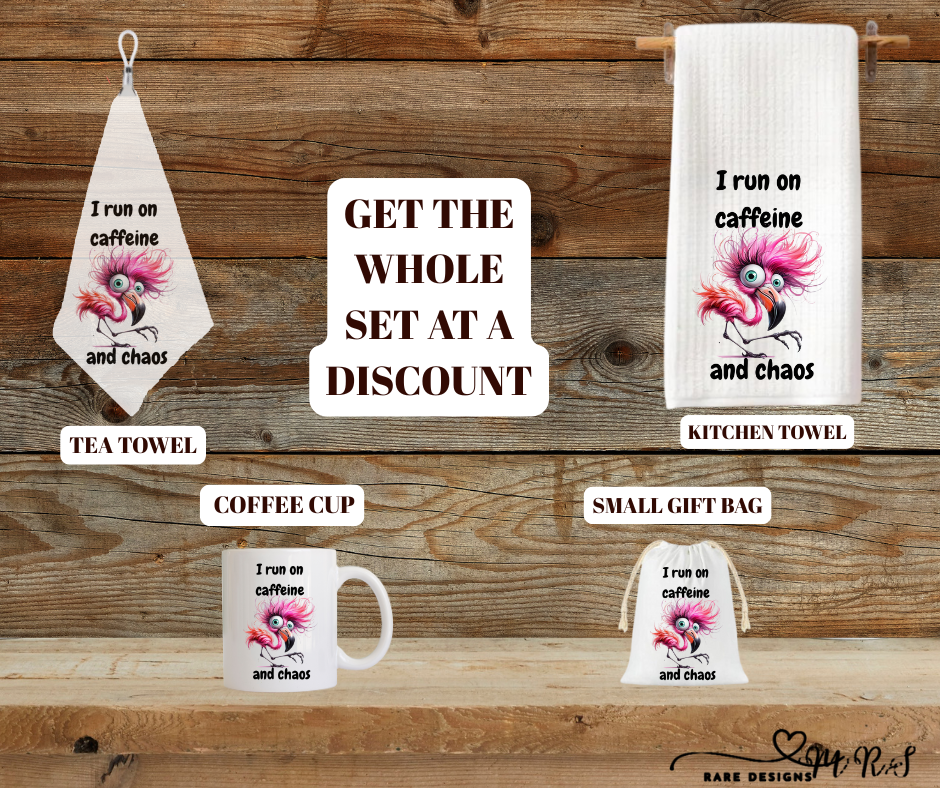 Caffeine & Chaos Flamingo Kitchen Set
