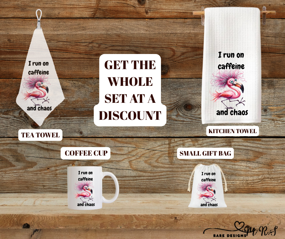 Caffeine & Chaos Flamingo Kitchen Set