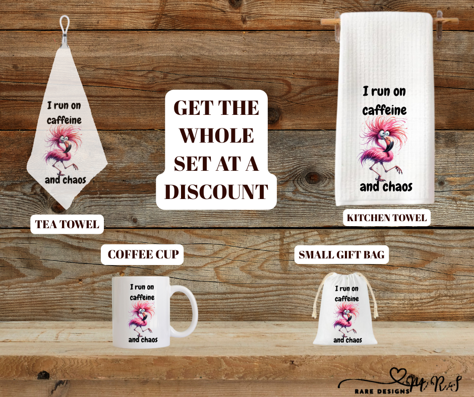 Caffeine & Chaos Flamingo Kitchen Set