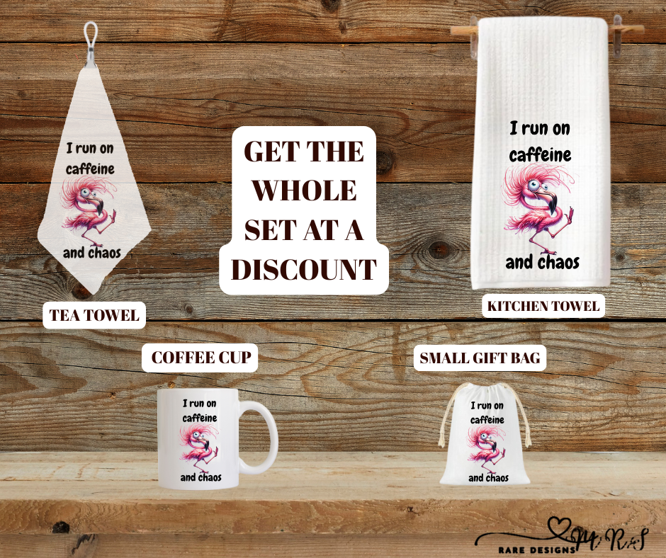 Caffeine & Chaos Flamingo Kitchen Set