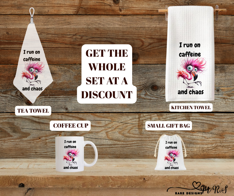 Caffeine & Chaos Flamingo Kitchen Set