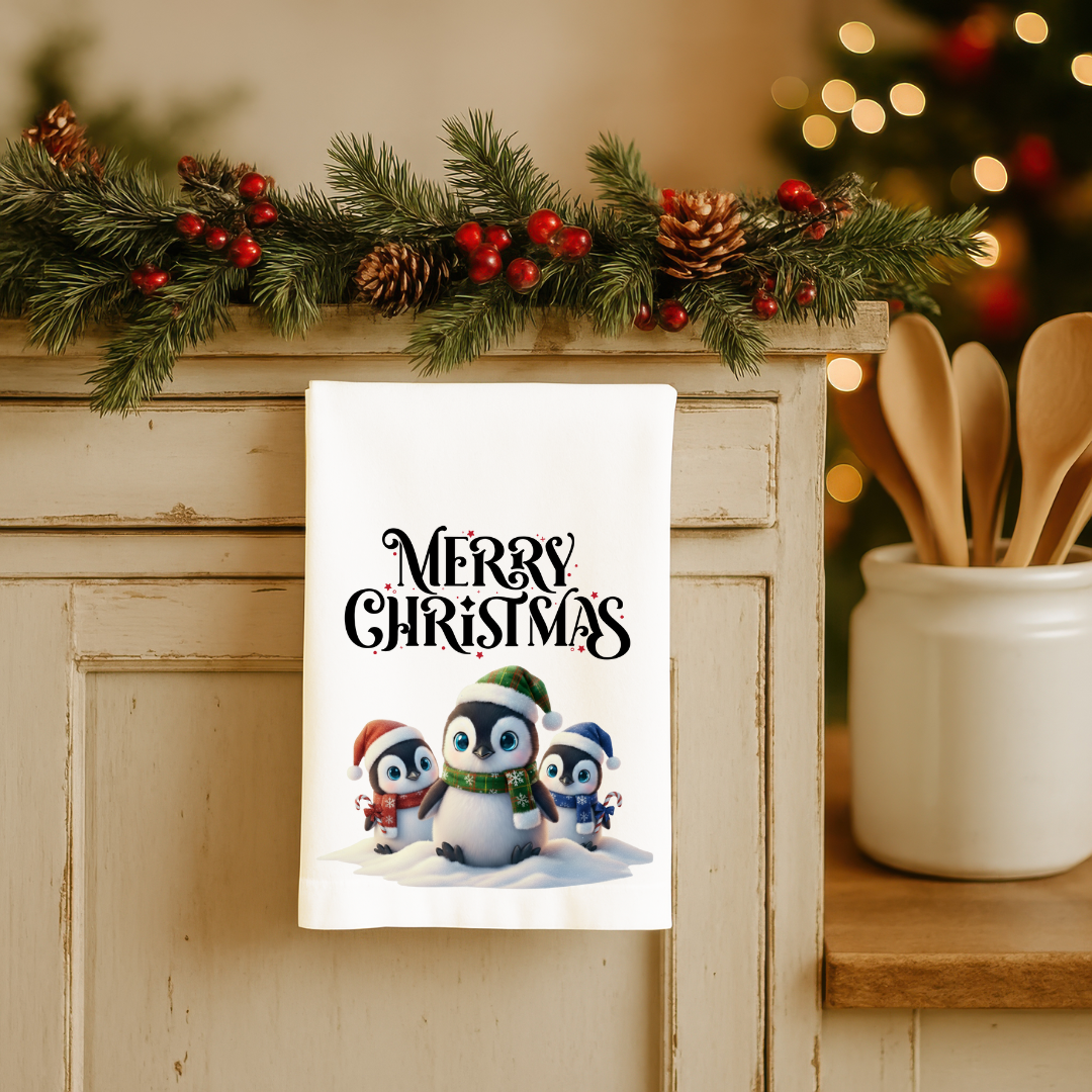 Penguin Pals “Merry Christmas” Holiday Tea Towels