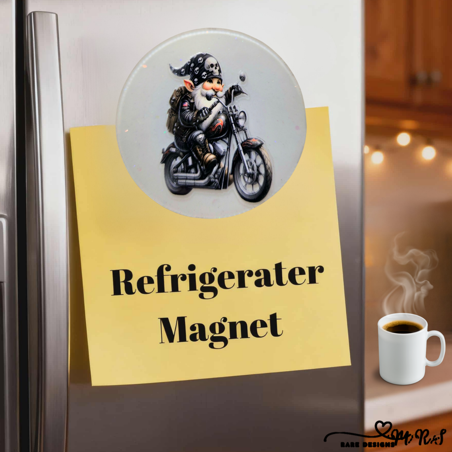 Motorcycle Gnome Refrigerator Magnet – Funny Biker Kitchen Décor