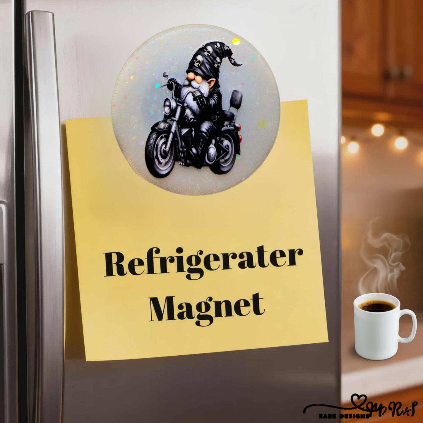 Biker Gnome on Motorcycle Refrigerator Magnet – Cool & Funny Fridge Décor