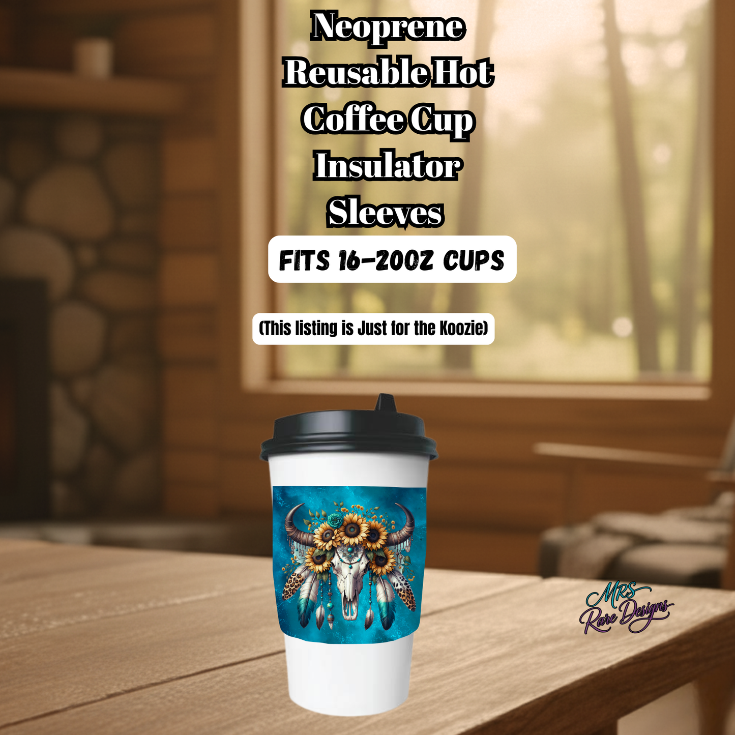 Boho Sunflower Skull Neoprene Coffee Cup Sleeve – Reusable Insulated Koozie for 16–20oz Cups