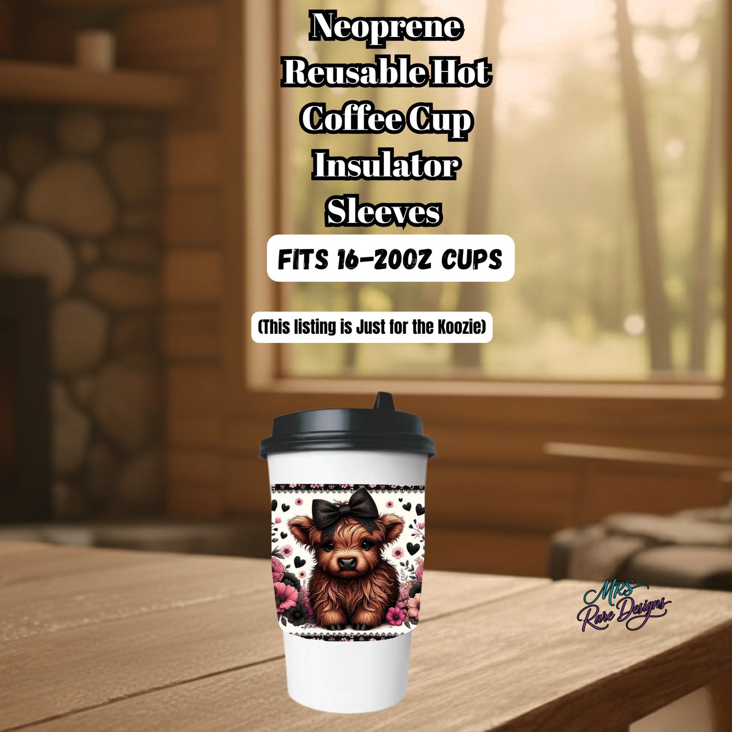 Highland Cow Neoprene Coffee Cup Sleeve Collection – Reusable Farmhouse Koozie Fits 16–20oz Cups