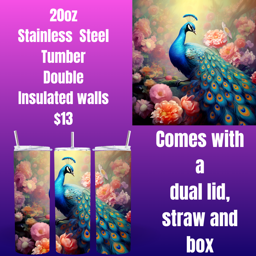 Enchanted Peacock Stainless Steel Tumblers