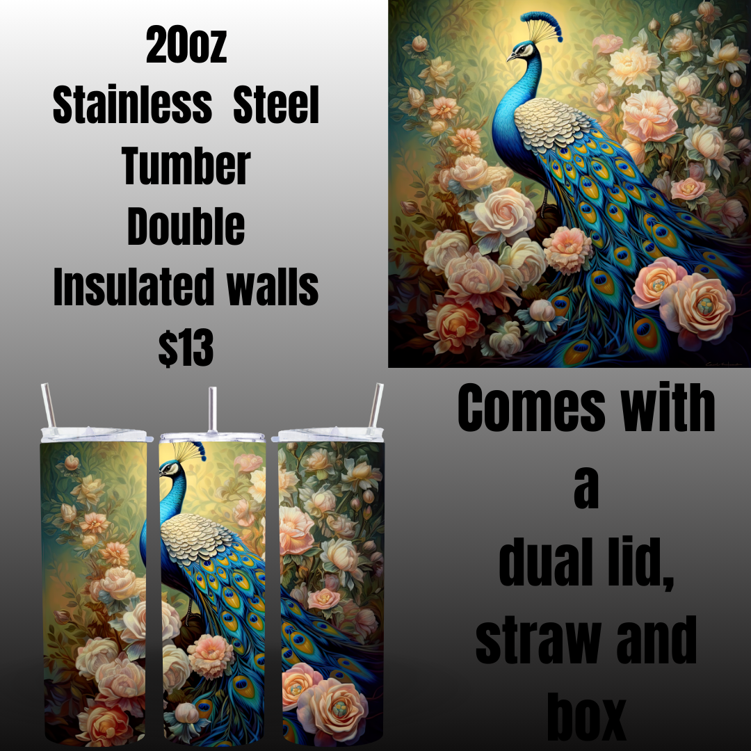 Enchanted Peacock Stainless Steel Tumblers