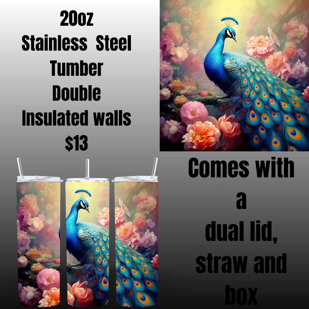 Enchanted Peacock Stainless Steel Tumblers