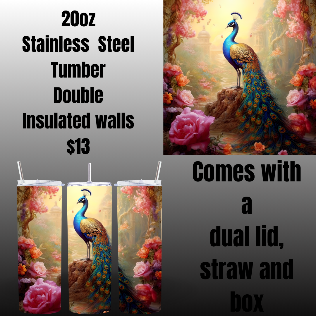 Enchanted Peacock Stainless Steel Tumblers