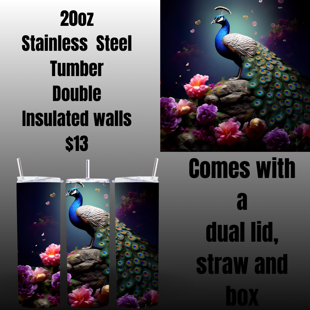 Enchanted Peacock Stainless Steel Tumblers