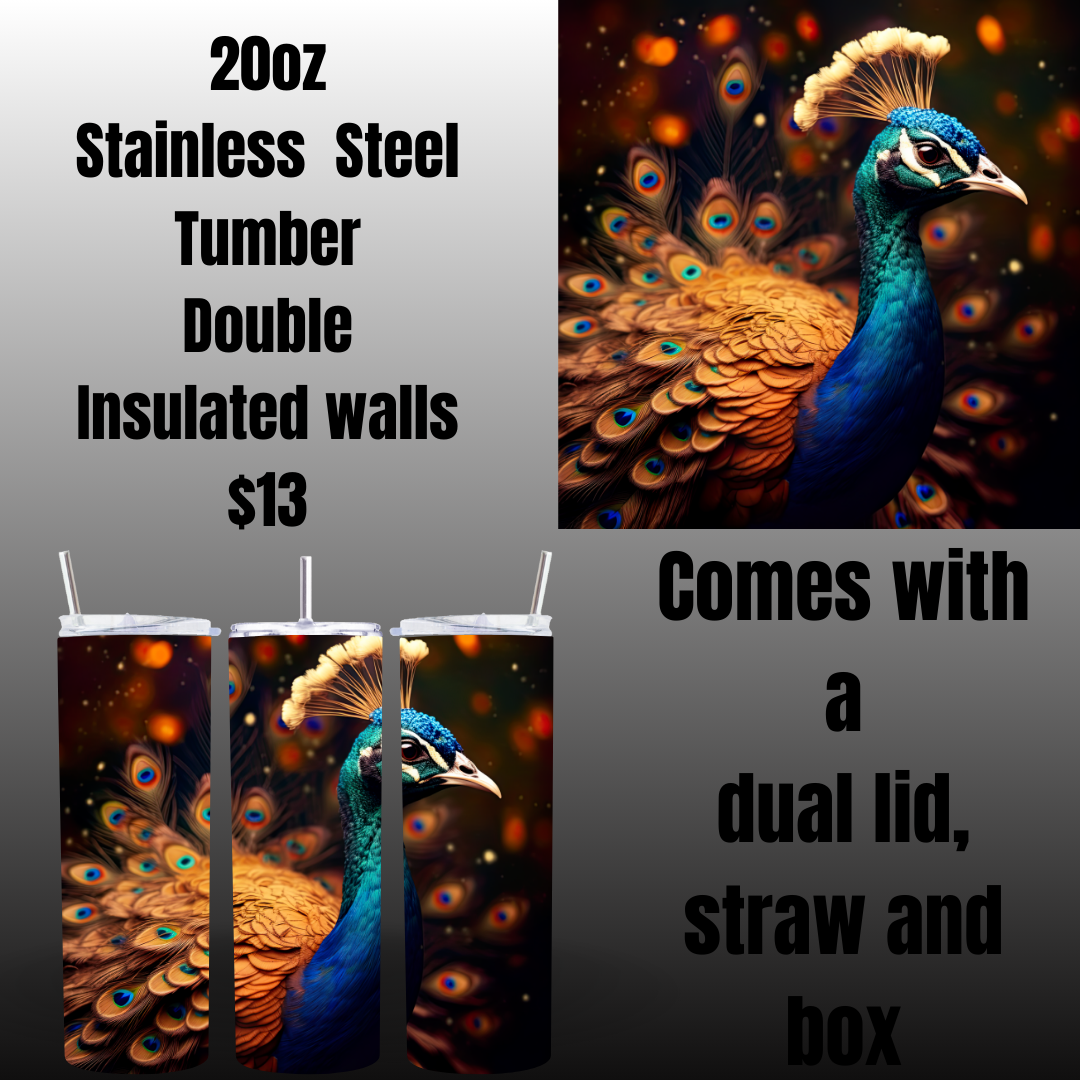 Enchanted Peacock Stainless Steel Tumblers