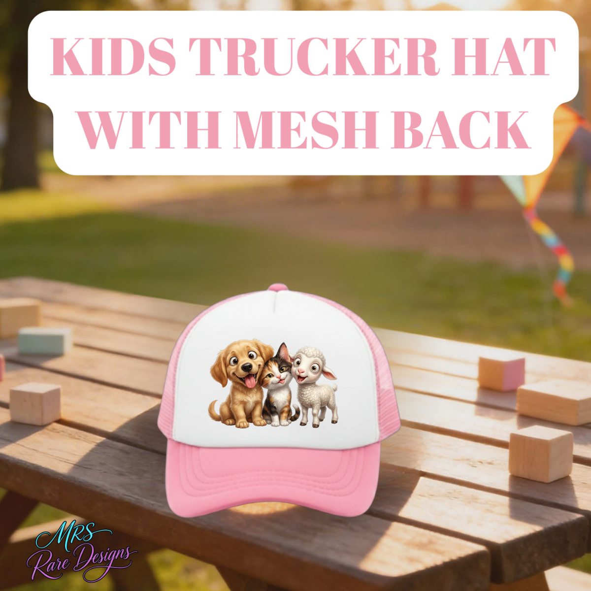 Farm Friends Kids Trucker Hat Collection – Dog, Cat & Lamb Mesh Back Snapback Caps