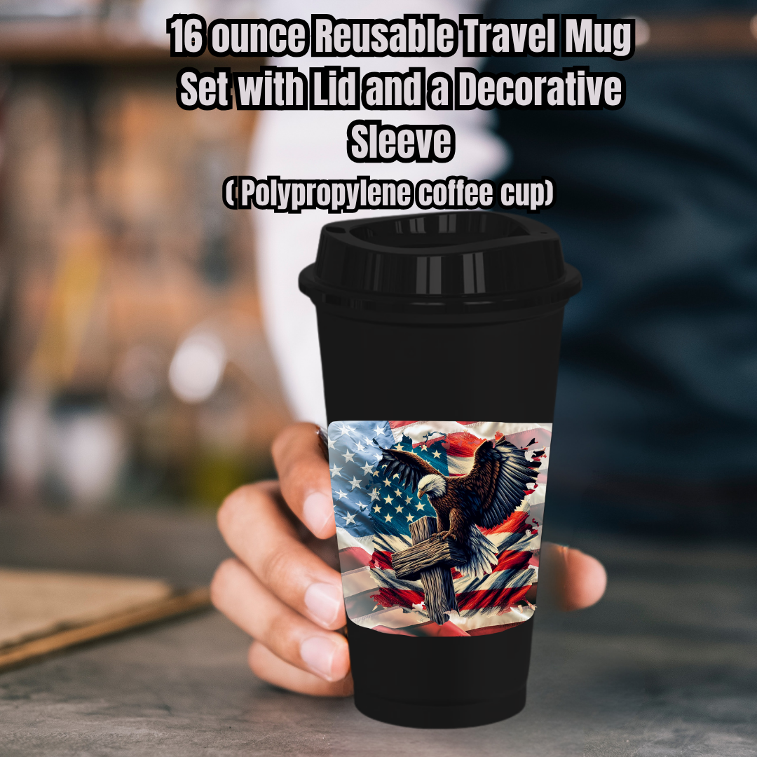Patriotic Eagle 16oz Reusable Travel Mug Set