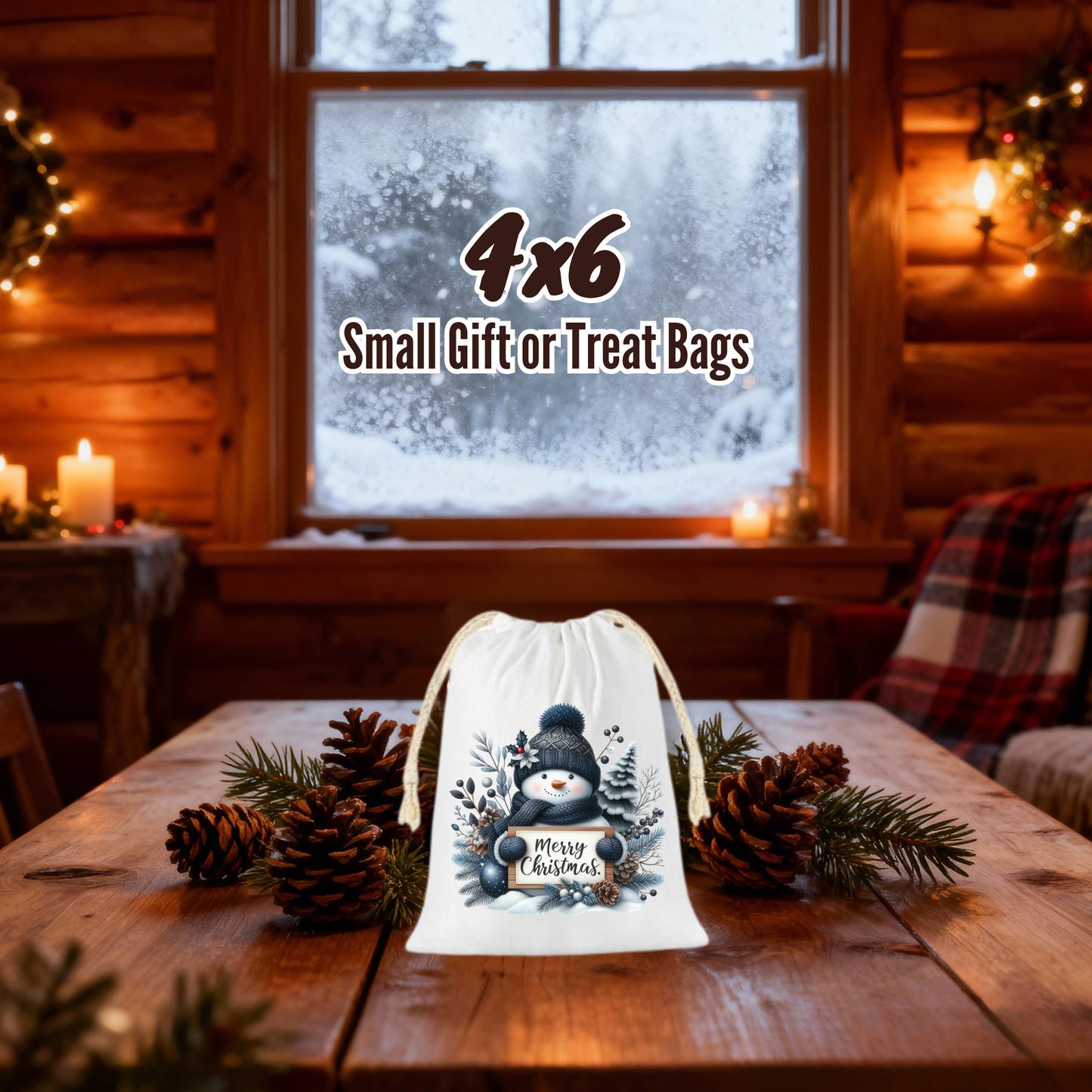 Snowman Christmas Gift Bags – 4x6 Drawstring Treat & Favor Bags