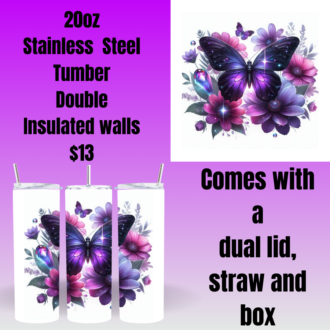 Radiant Blossom Butterfly Tumblers
